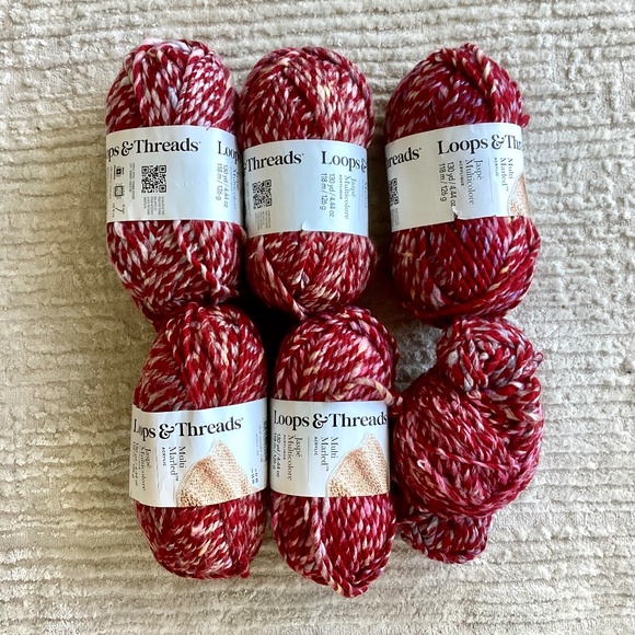 Lot Of 6 Multi Marled Yarn by Loops & Threads Apple Spice Bulky Acrylic Red - Picture 1 of 8